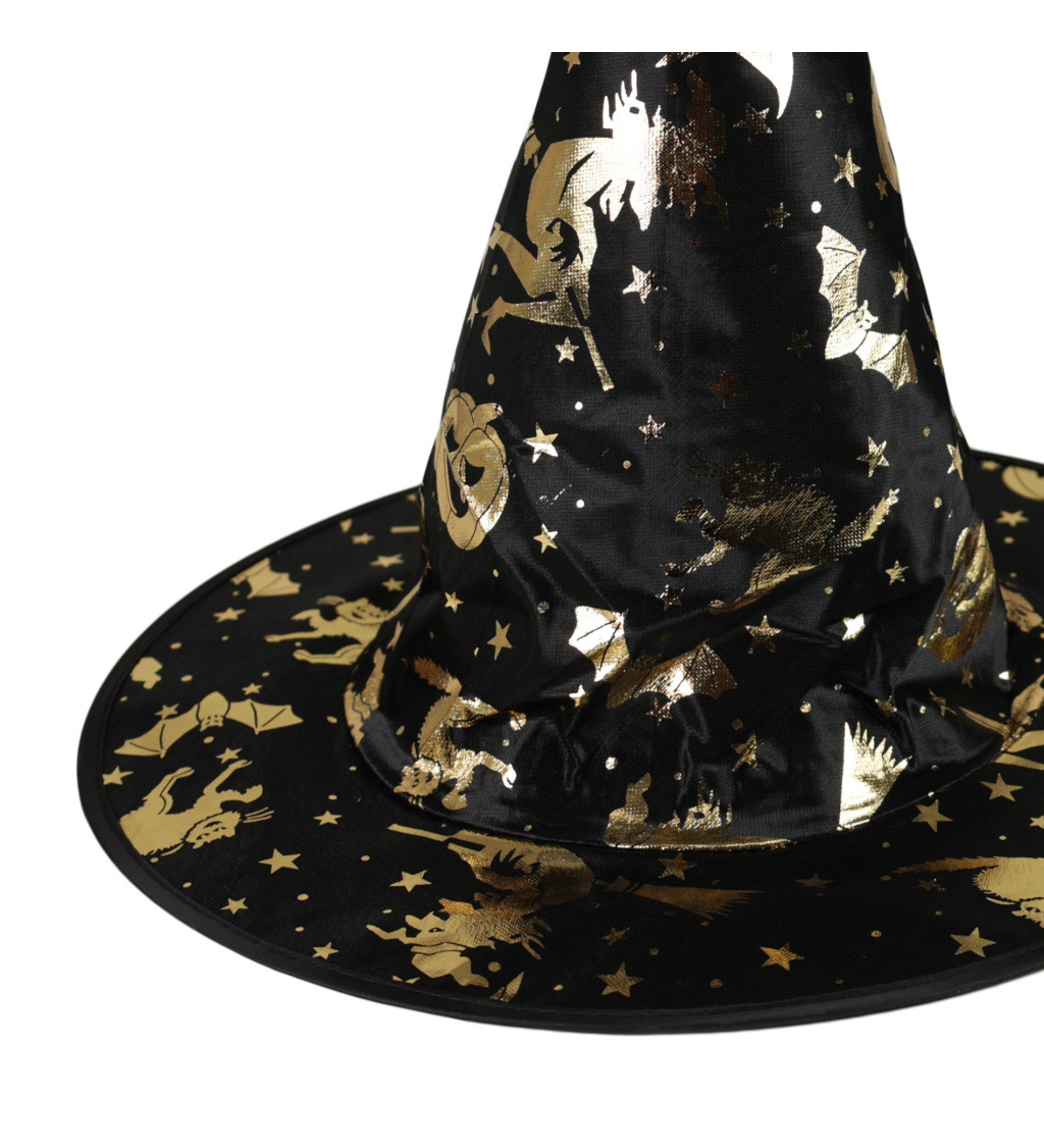 Dětský klobouk - čarodějnice - zlatý dekor