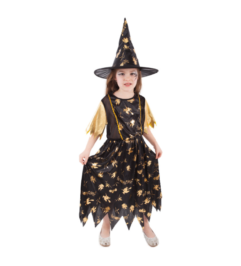 Dětské čarodějnické šaty - zlatý vzor