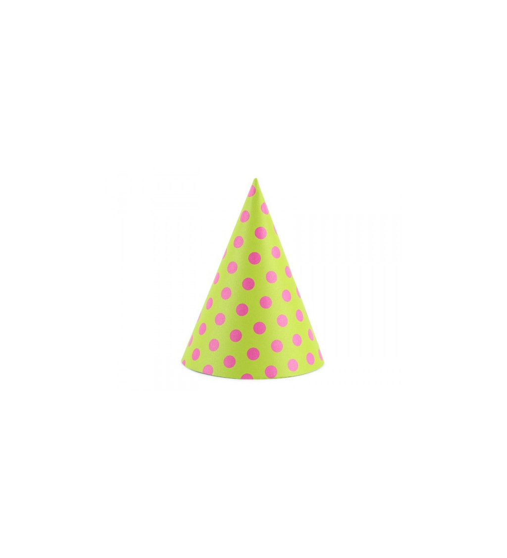 Zelené párty čepičky s růžovými puntíky