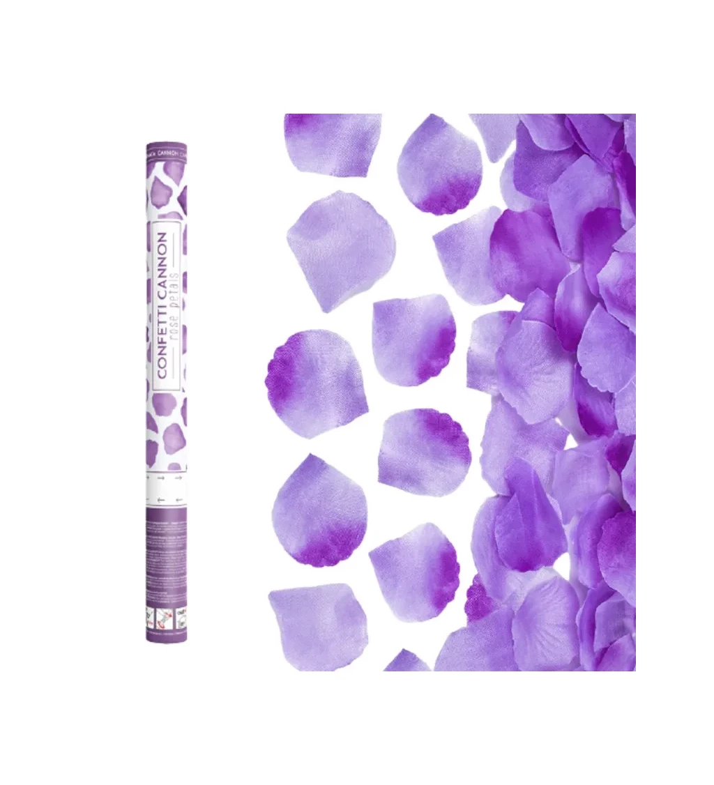 Vystřelovací konfety - lila lístky, 60 cm