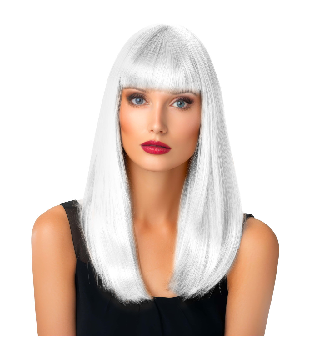 Paruka - rovná s ofinou, bílá