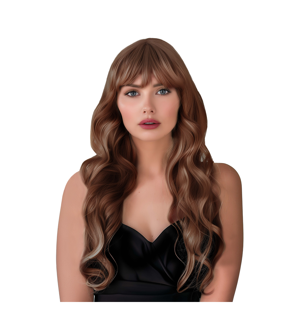 Paruka - dlouhá vlnitá s ofinou, hnědá