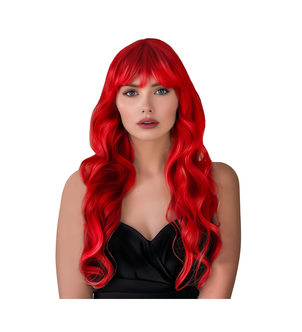 Paruka - dlouhá vlnitá s ofinou, červená