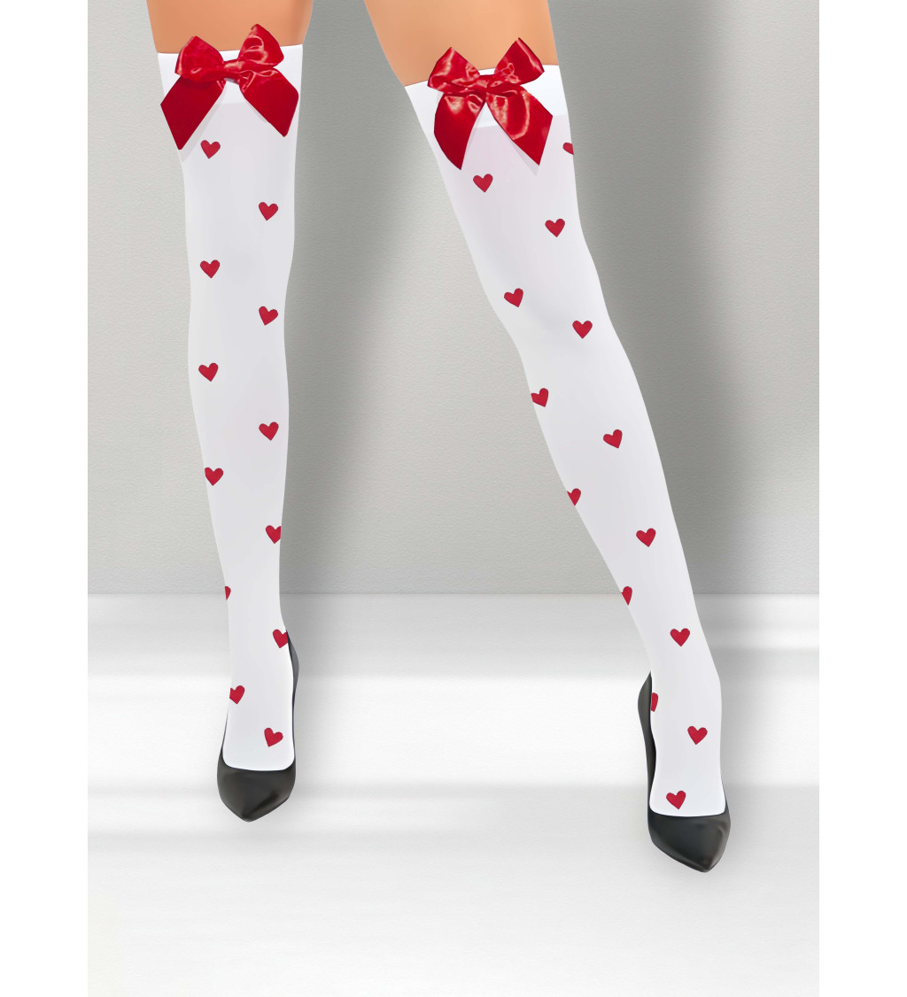 Punčochy s potiskem - srdíček a mašlí