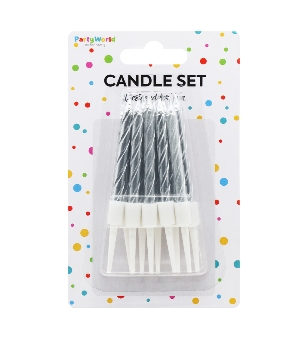 Spirálové svíčky - stříbrné 6 cm