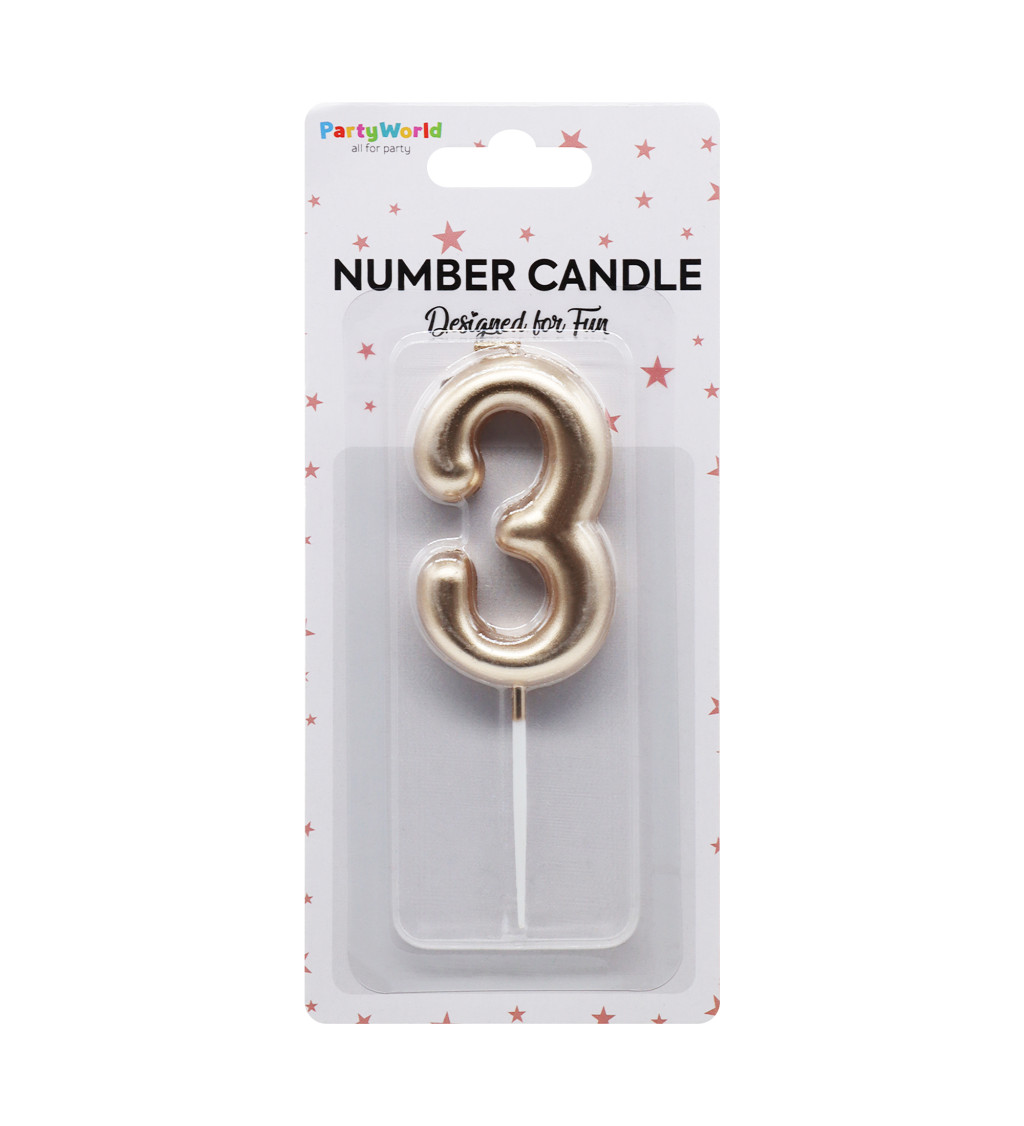 Dortová svíčka číslo 3 - rosegold