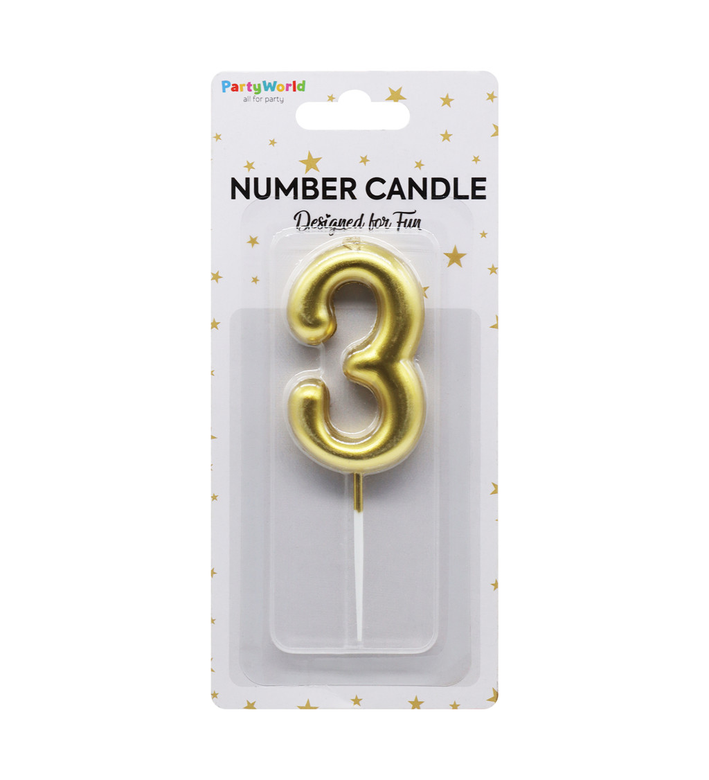 Dortová svíčka číslo 3 - zlatá