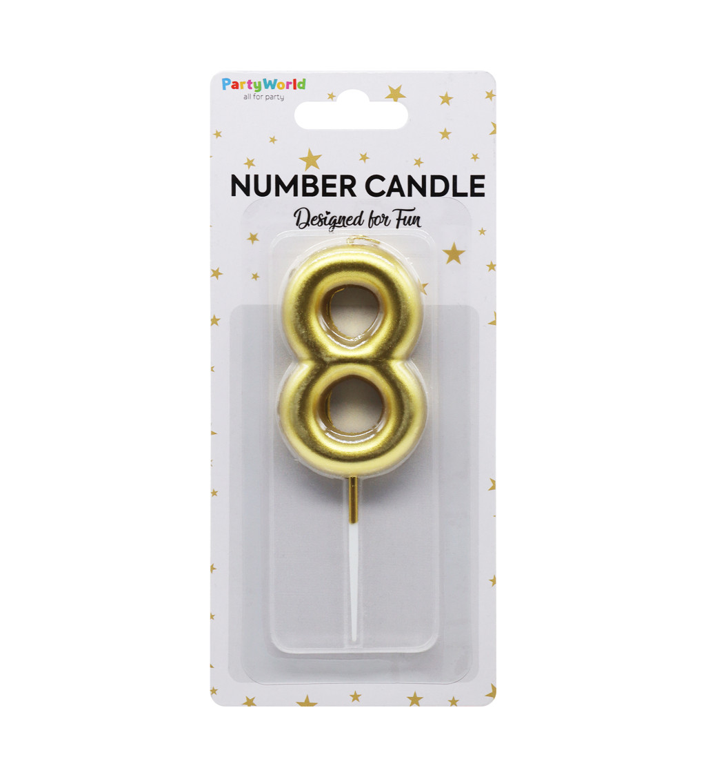 Dortová svíčka číslo 8 - zlatá