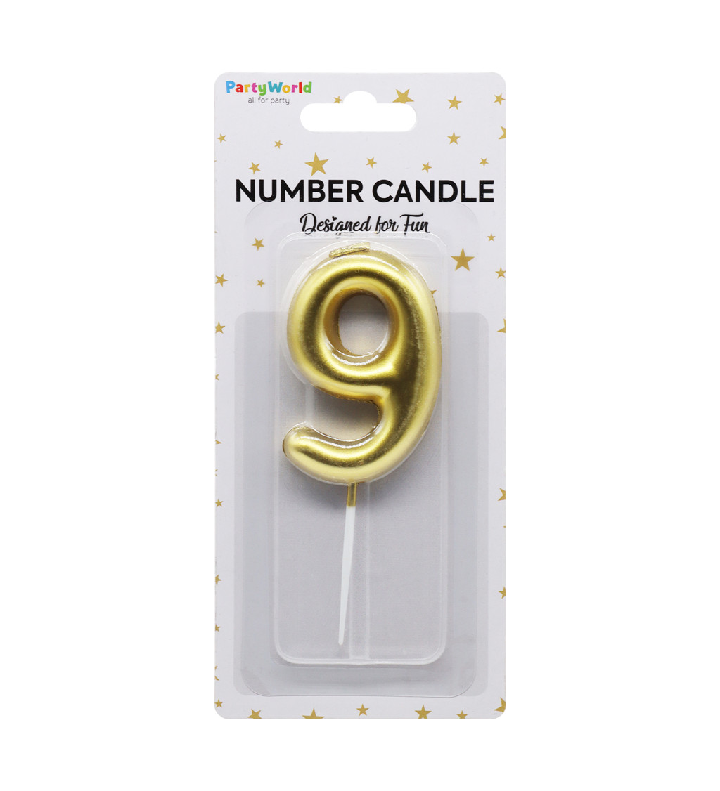 Dortová svíčka číslo 9 - zlatá