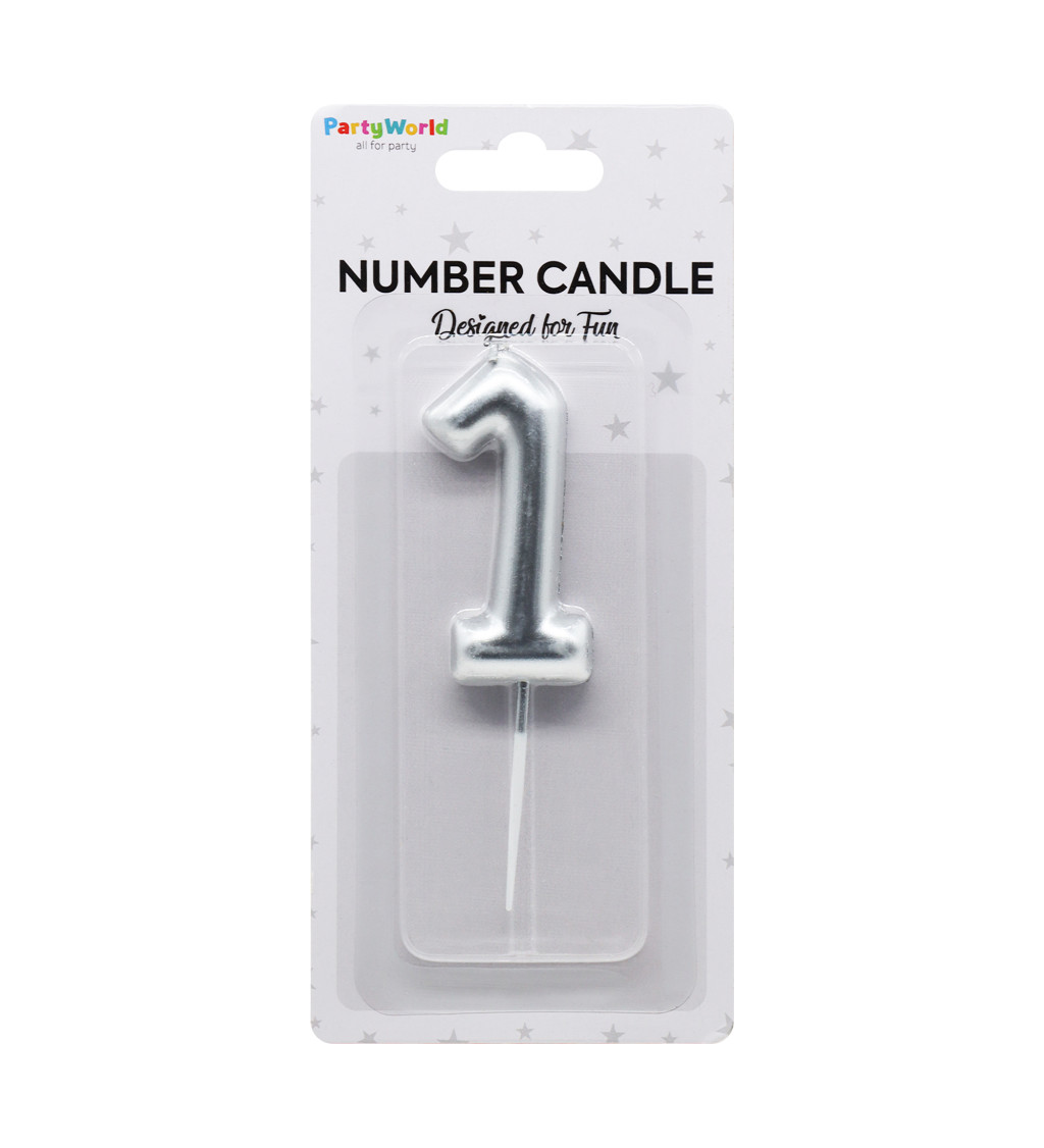 Dortová svíčka číslo 1 - stříbrná