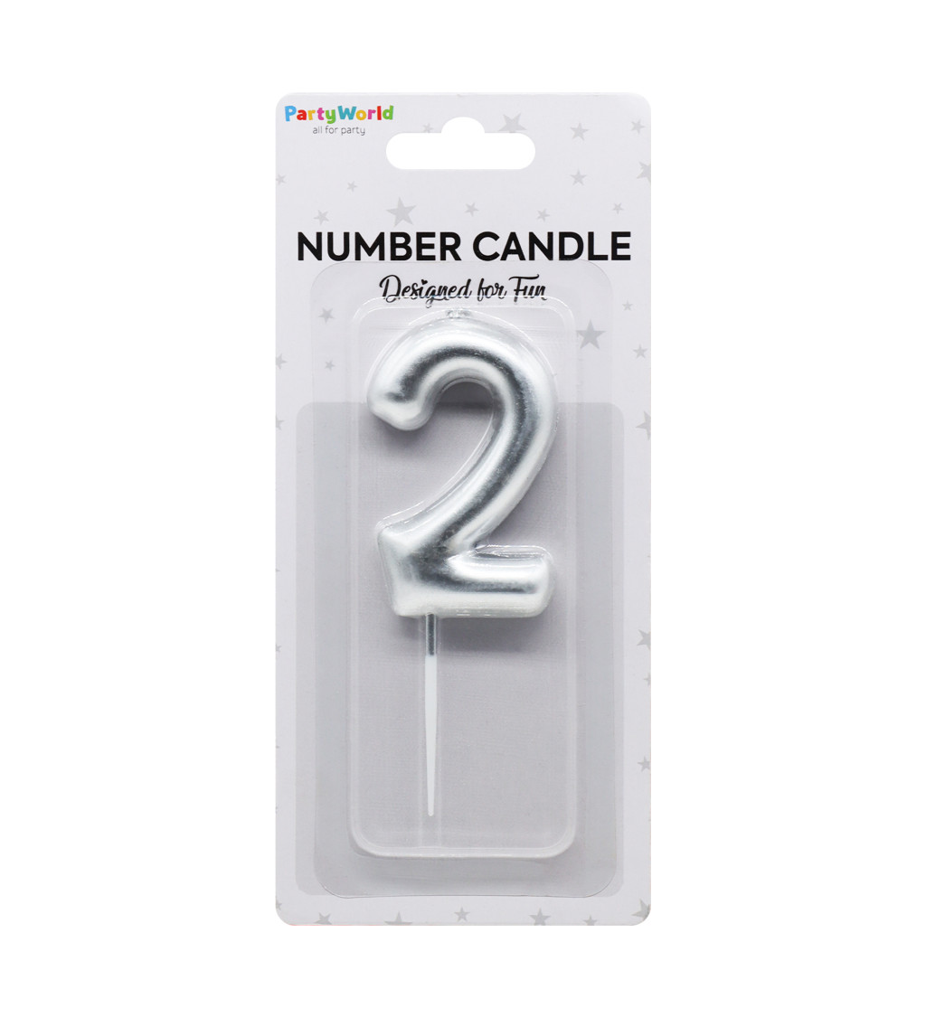 Dortová svíčka číslo 2 - stříbrná