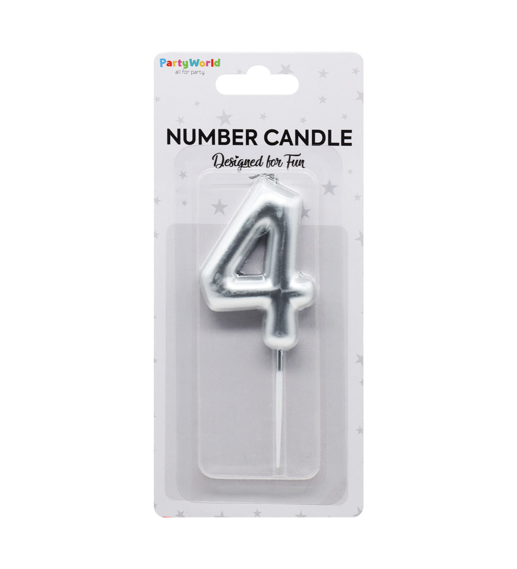 Dortová svíčka číslo 4 - stříbrná