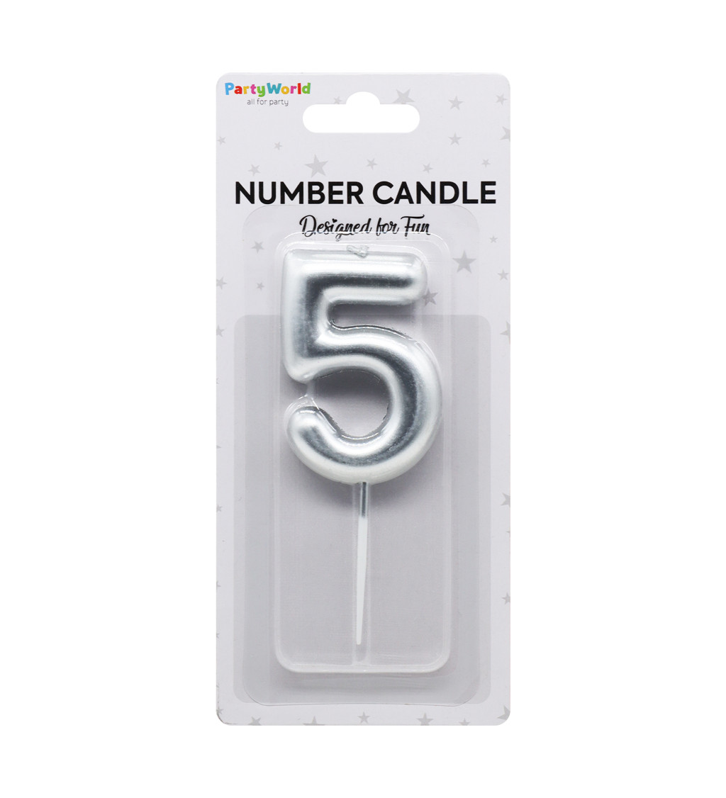 Dortová svíčka číslo 5 - stříbrná