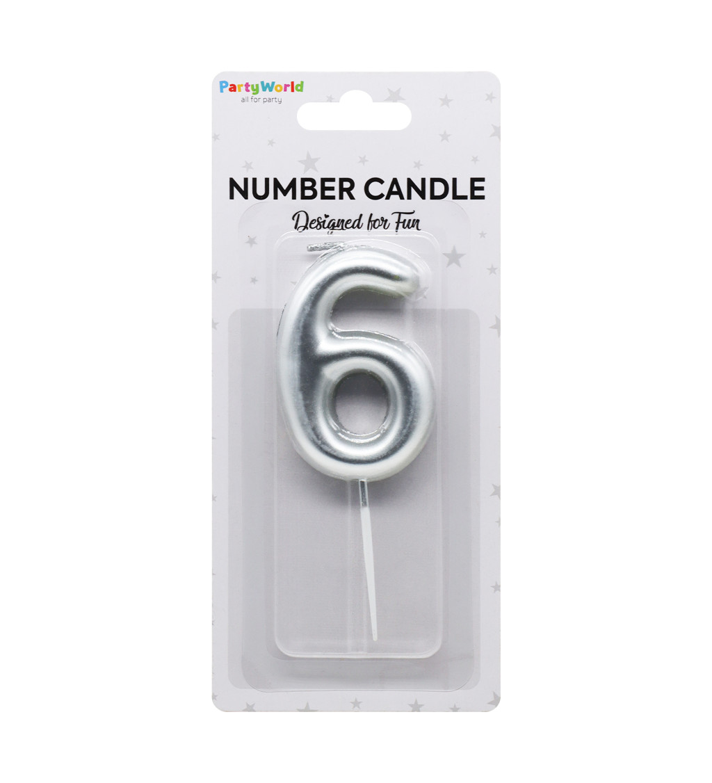 Dortová svíčka číslo 6 - stříbrná