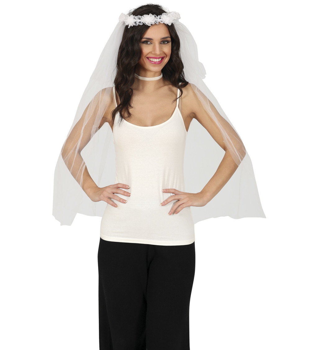 Svatební závoj s květinovou korunkou