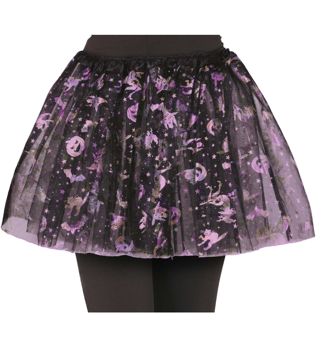 Černo-fialová halloween tylová sukně