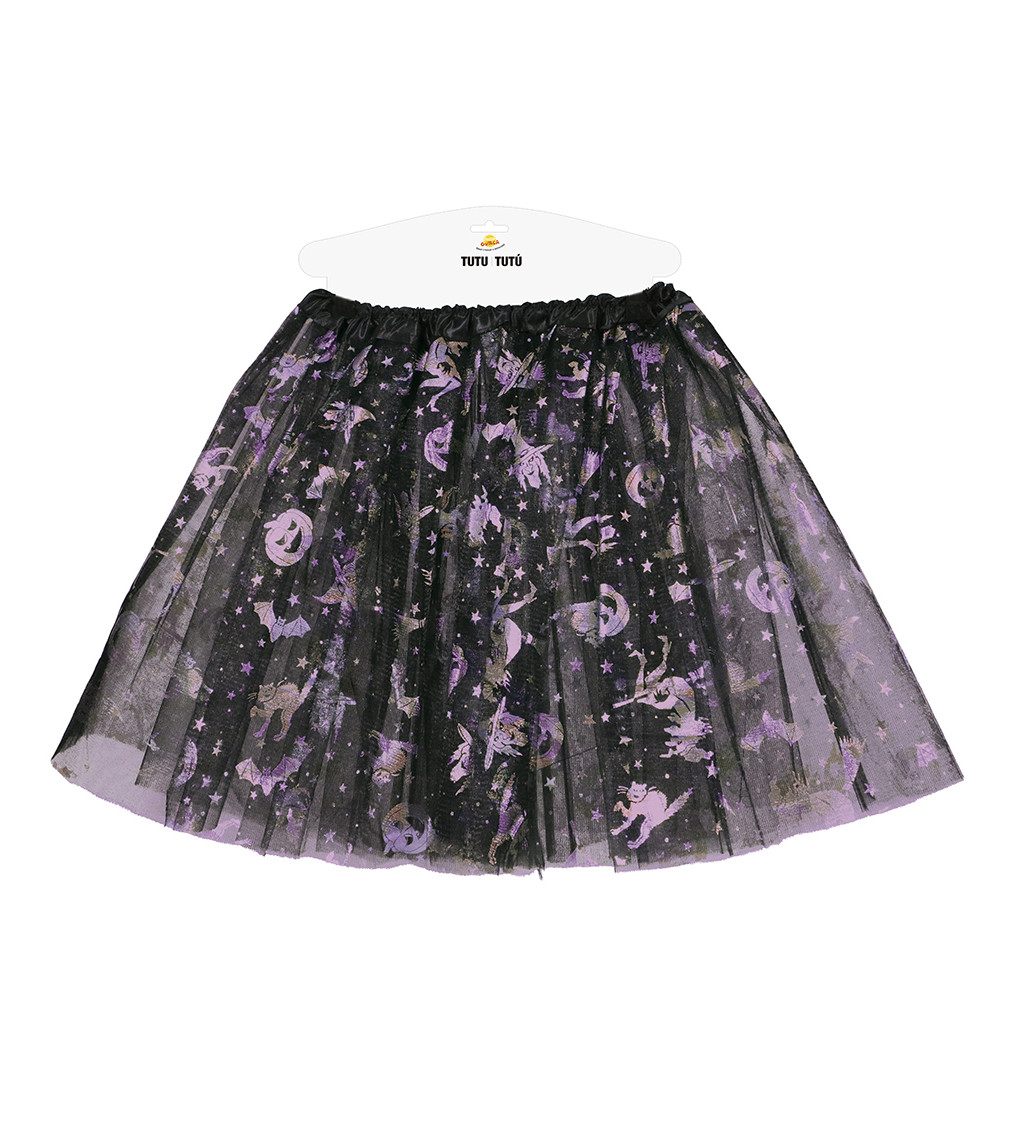 Černo-fialová halloween tylová sukně