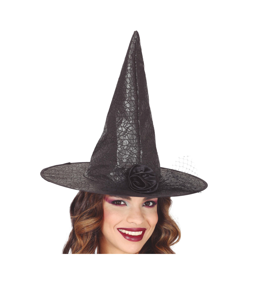 Čarodějnický klobouk - s umělou kožešinou a květinou