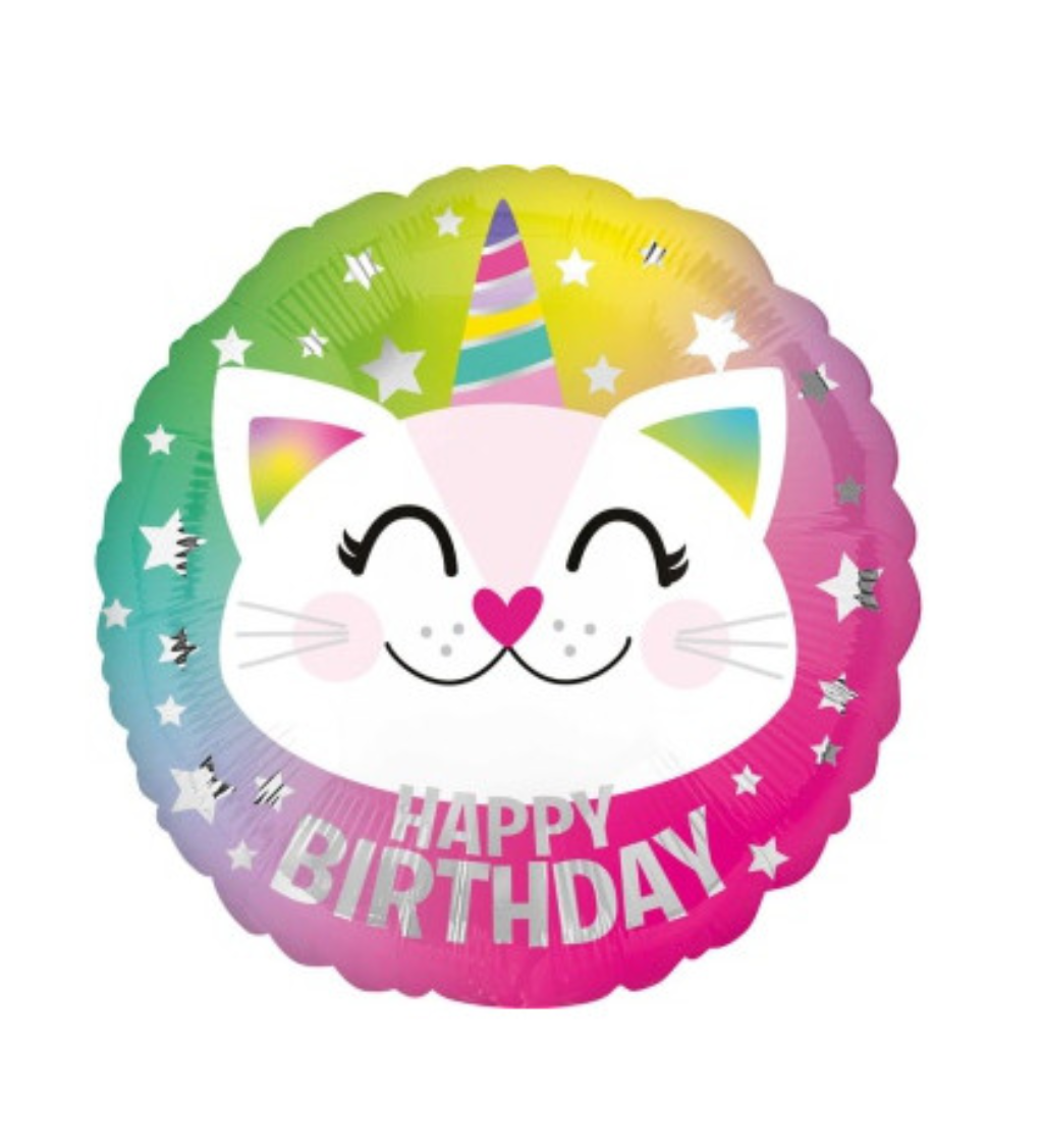Fóliový balónek - happy birthday - kočka