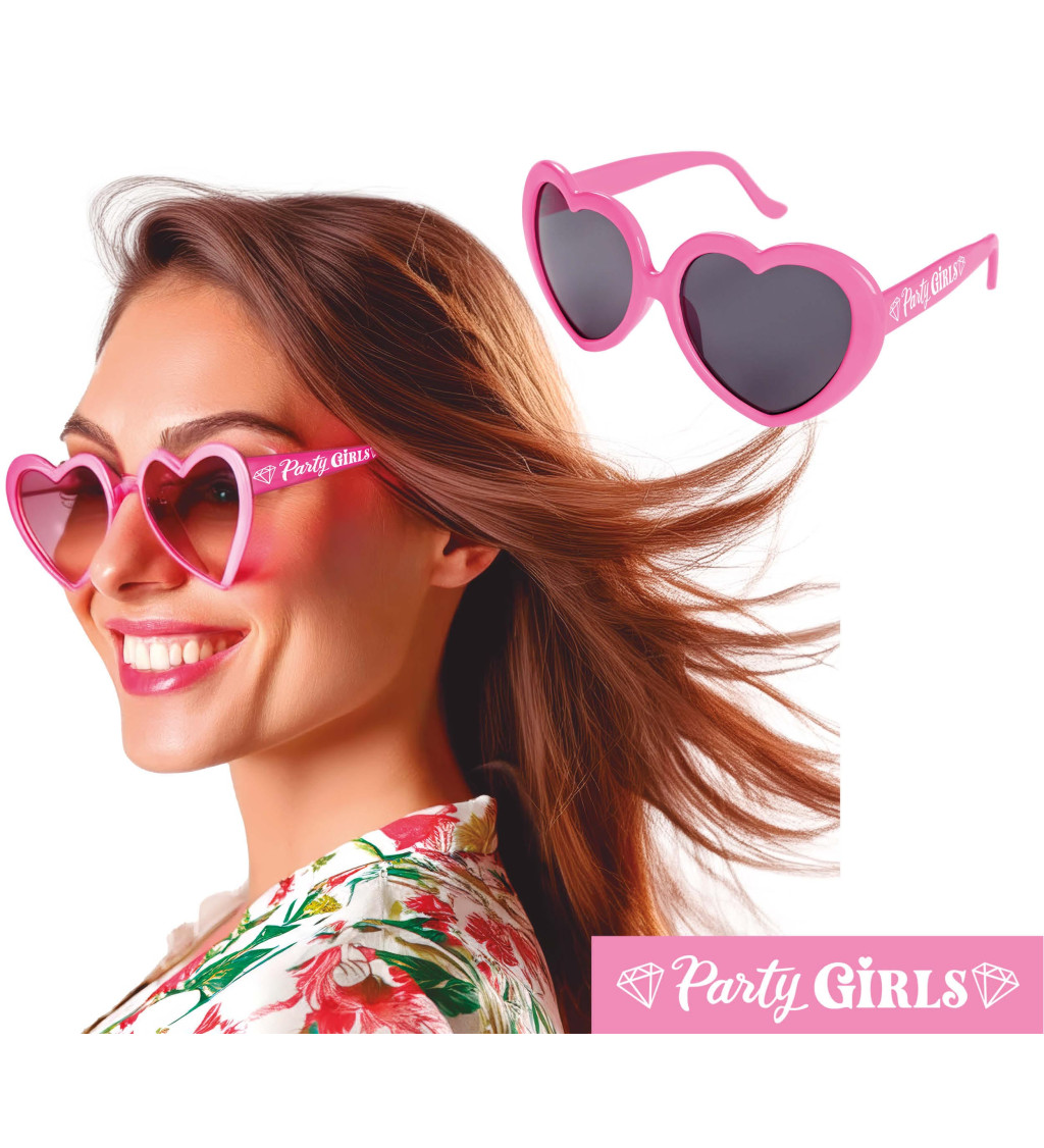 Sluneční brýle - růžová srdíčka "Party girls"