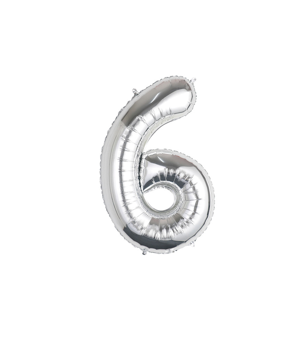 Fóliový balónek - číslo 6 stříbrné