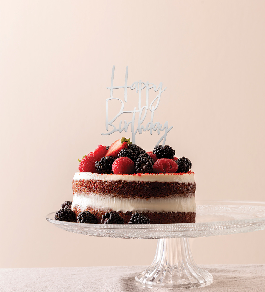 Zápich do dortu "Happy birthday" - Stříbrný