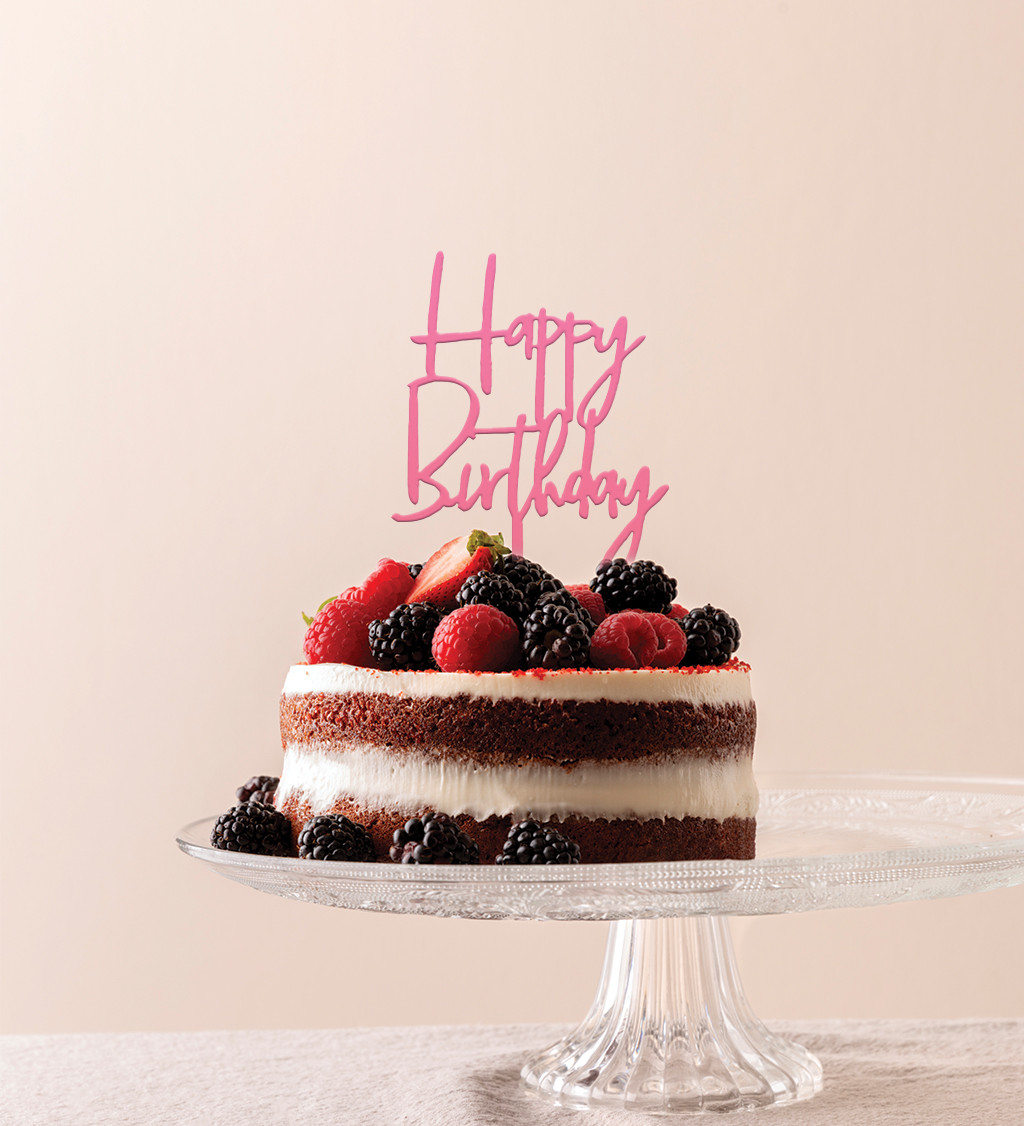 Zápich do dortu "Happy birthday" - Růžový