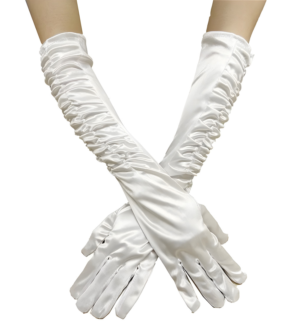 Dlouhé nařasené rukavice - bílé