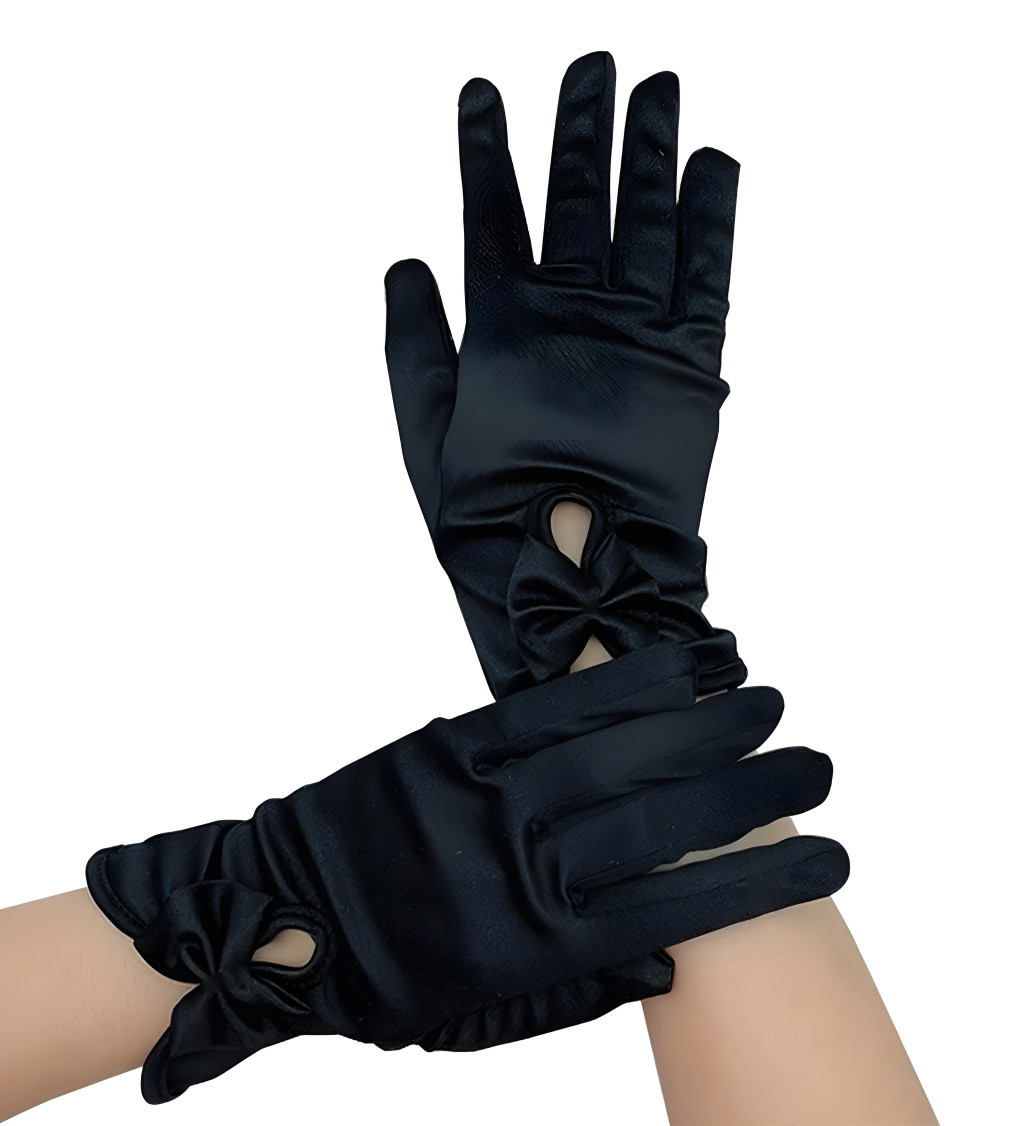 Krátké rukavice s mašlí - černé