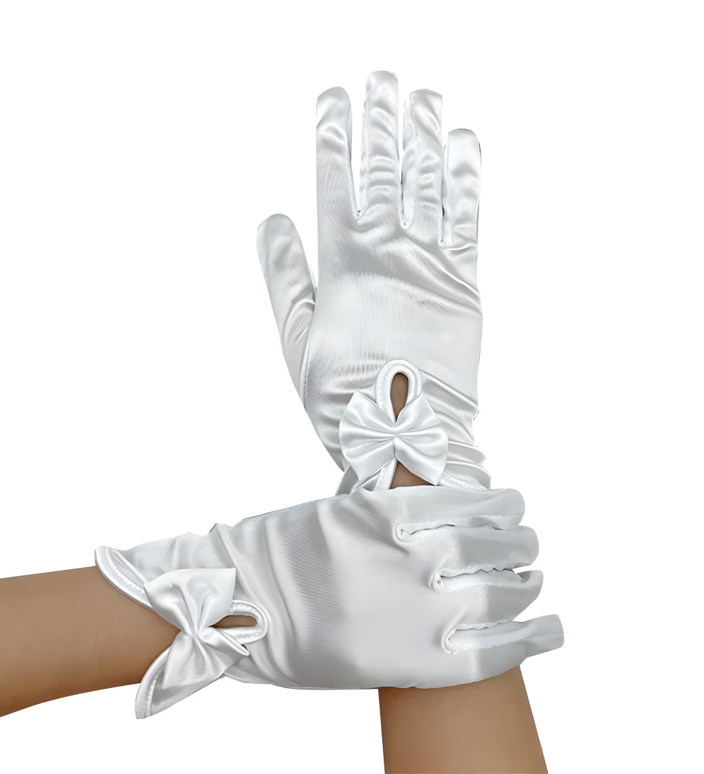 Krátké rukavice s mašlí - bílé