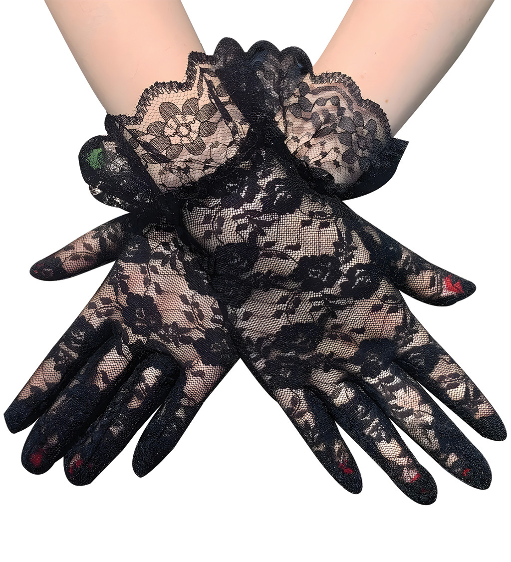 Krátké rukavice - s krajkou černé