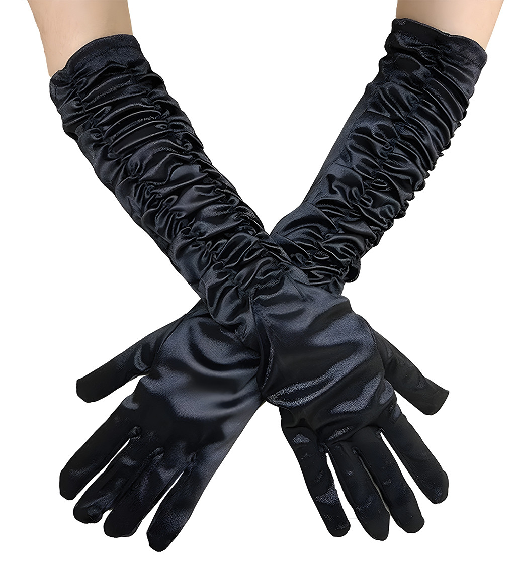 Dlouhé nařasené rukavice - černé