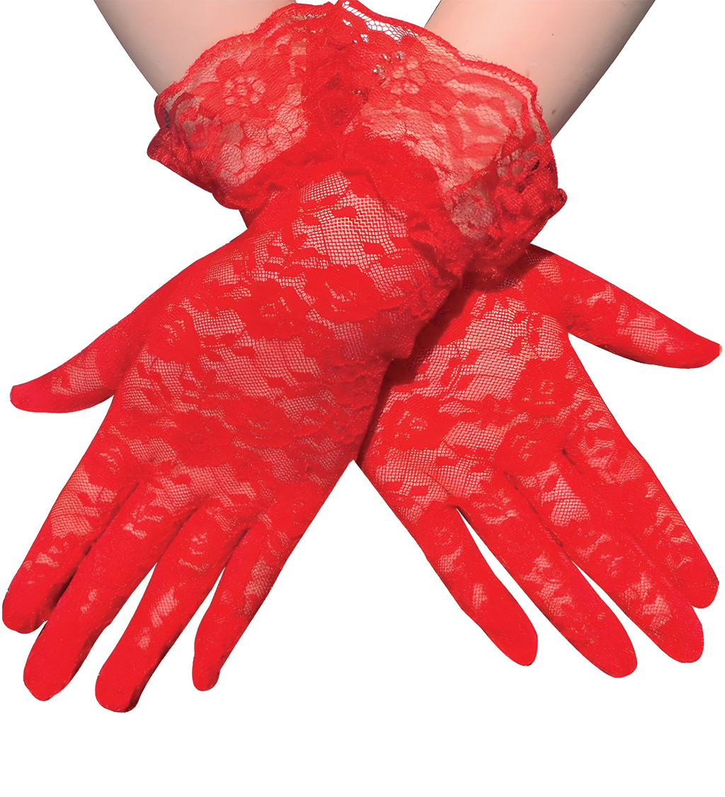 Krátké rukavice - s krajkou červené