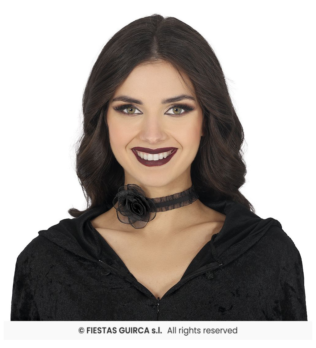 Černý choker - s růží
