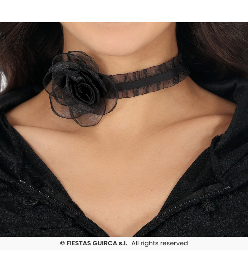 Černý choker - s růží