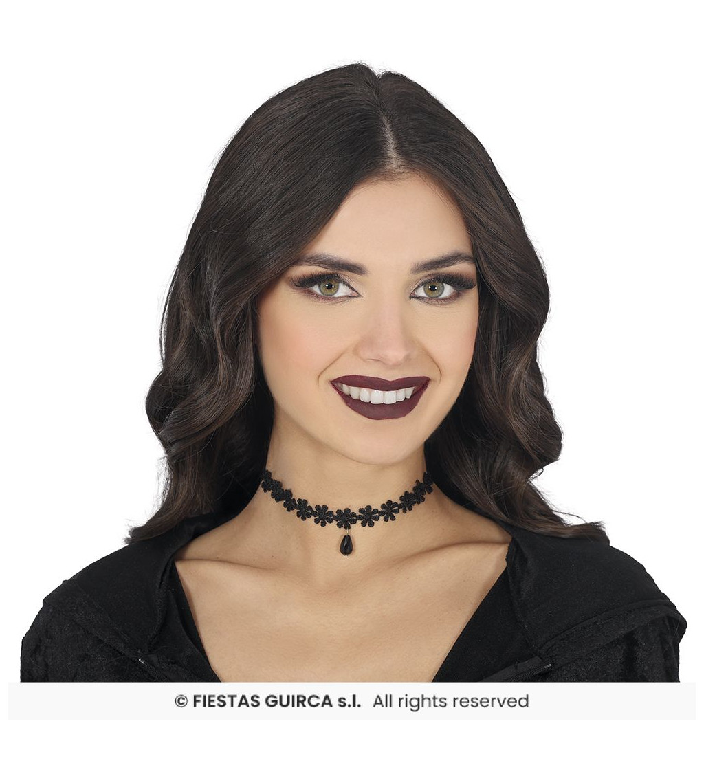 Černý krajkovaný choker - s květinami