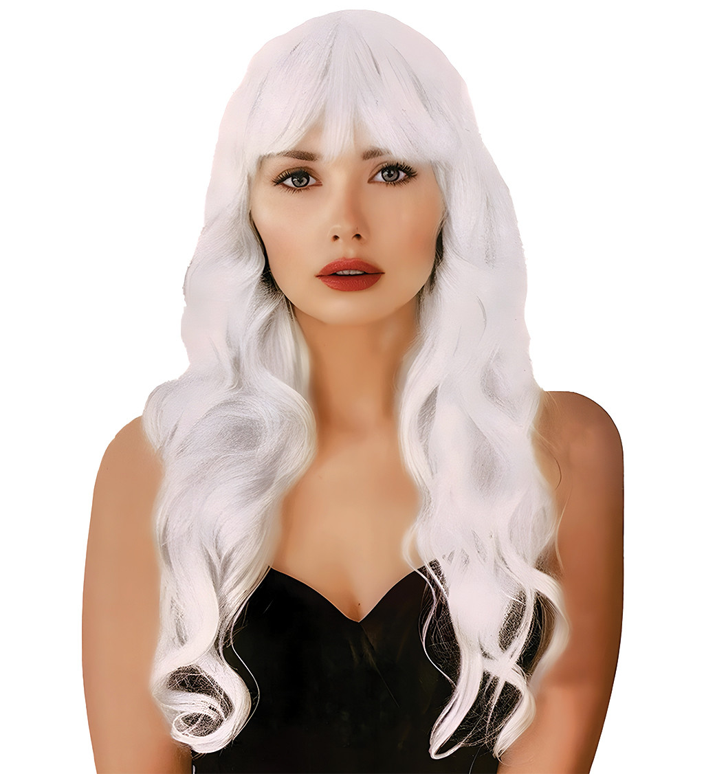 Paruka - dlouhá vlnitá s ofinou, bílá