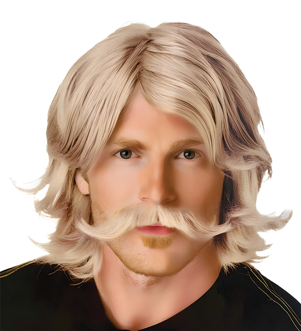 Paruka pánská - 70. léta s knírkem, blond