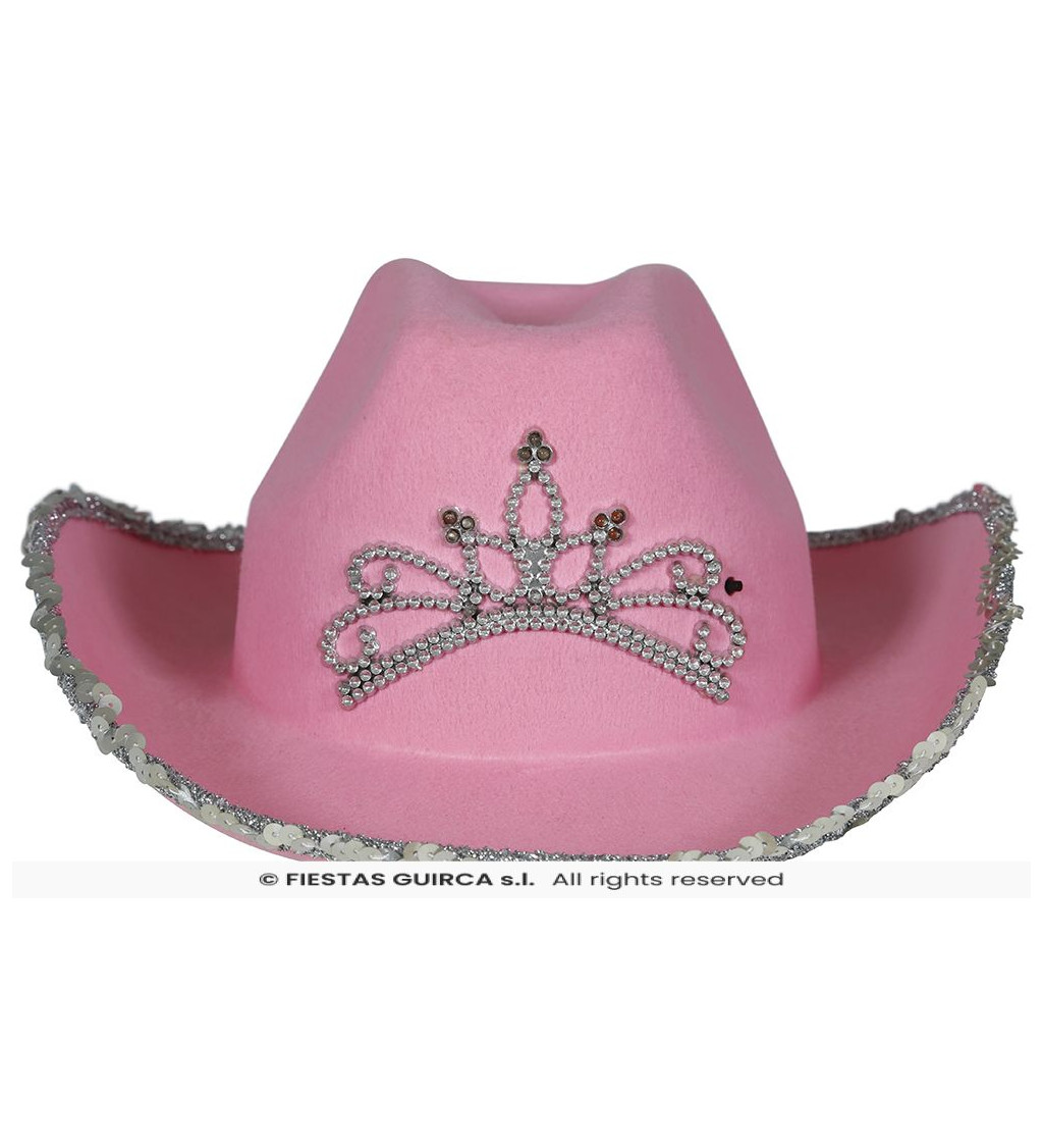 Růžový kovbojský klobouk - s korunkou