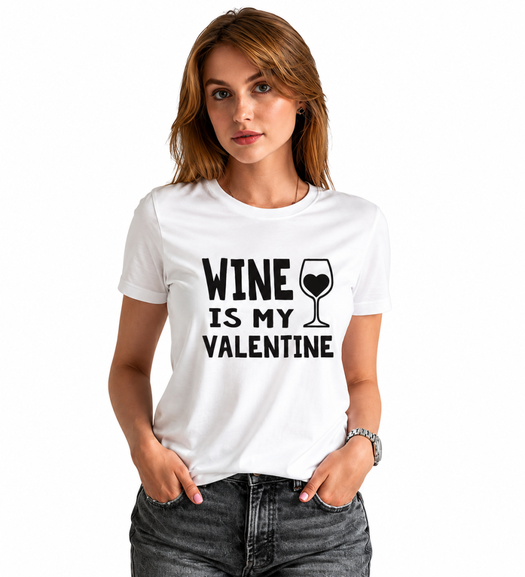 Dámské triko bílé - Wine is my valentine