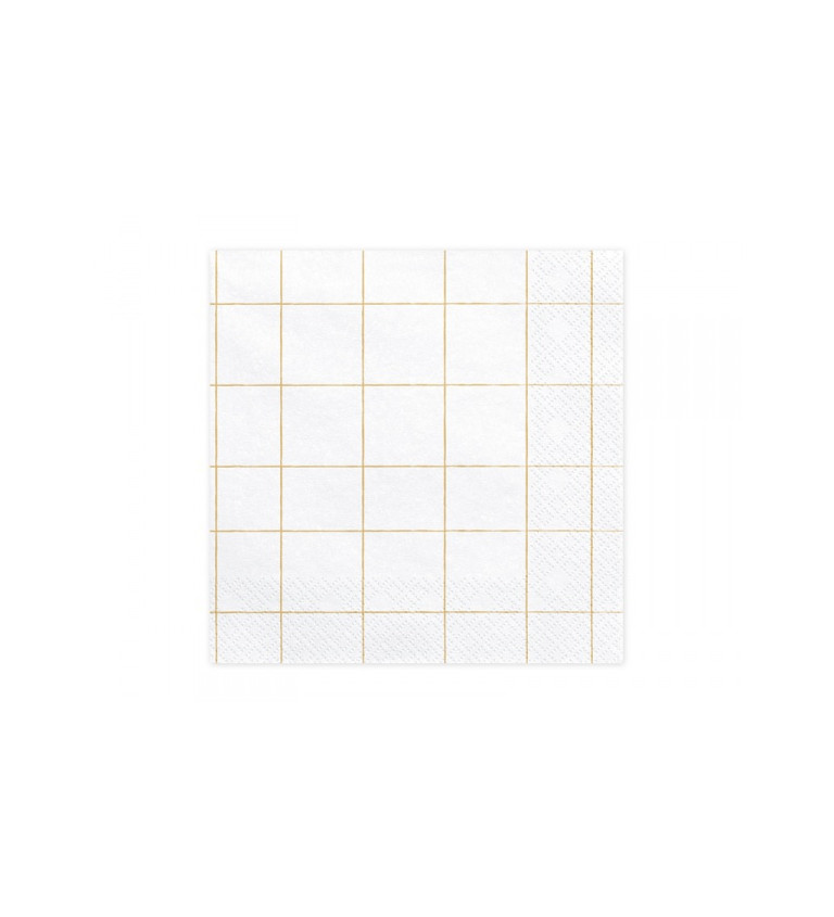 Bílé papírové ubrousky s mřížkou - zlatá