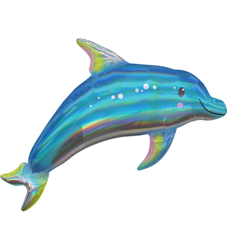 Modrý holografický delfín fóliový balónek