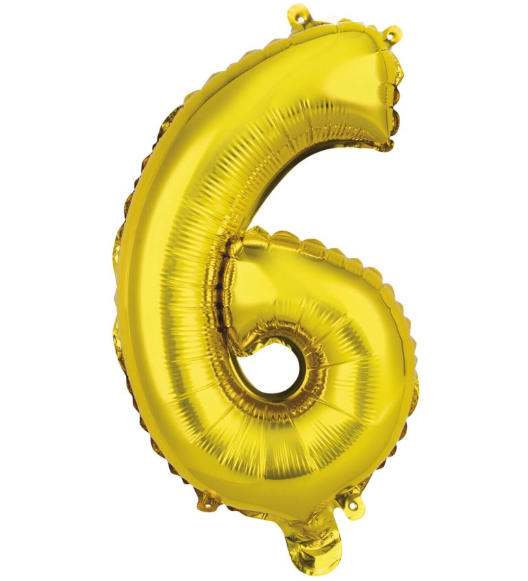 Zlatý fóliový mini balónek číslo 6
