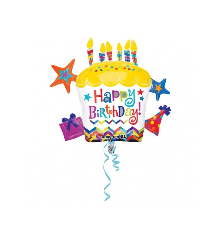 Fóliový balónek Happy Birthday - dort