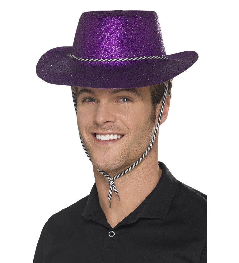 Glitter klobouk Fialový kovboj