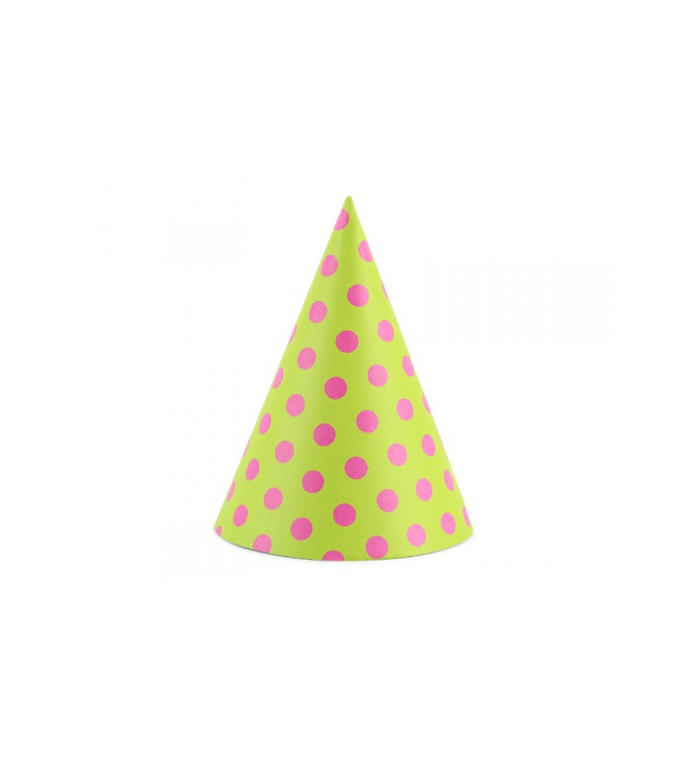 Zelené párty čepičky s růžovými puntíky
