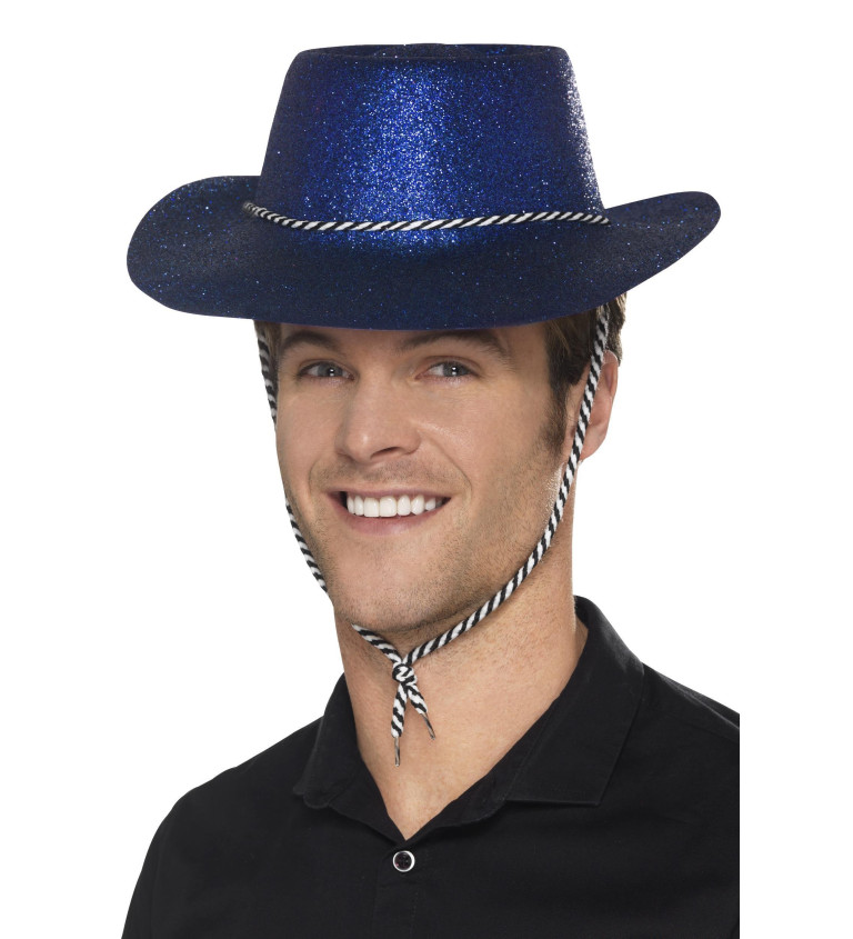 Glitter klobouk Modrý kovboj