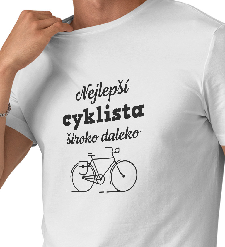 Pánské triko bílé - Nejlepší cyklista široko daleko