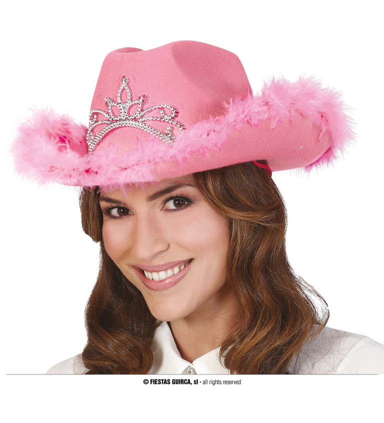 Růžový kovbojský klobouk s čelenkou