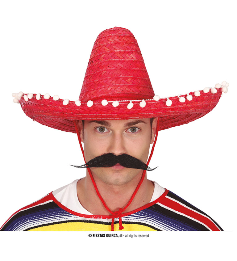 Mexický červený slaměný klobouk, 50 cm